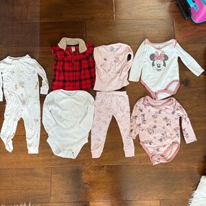 7 peice 18 month Clothing Set with Red Plaid vest and Minnie mouse